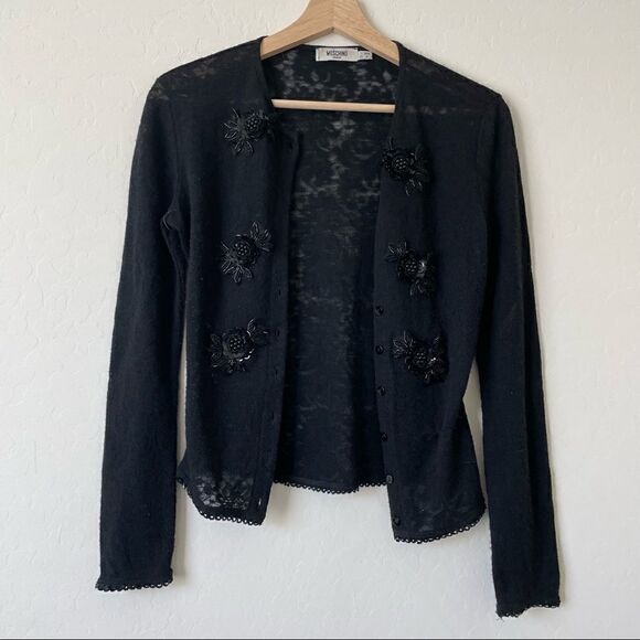 MOSCHINO Vintage Black Floral Sequins Cardigan - Picture 1 of 8